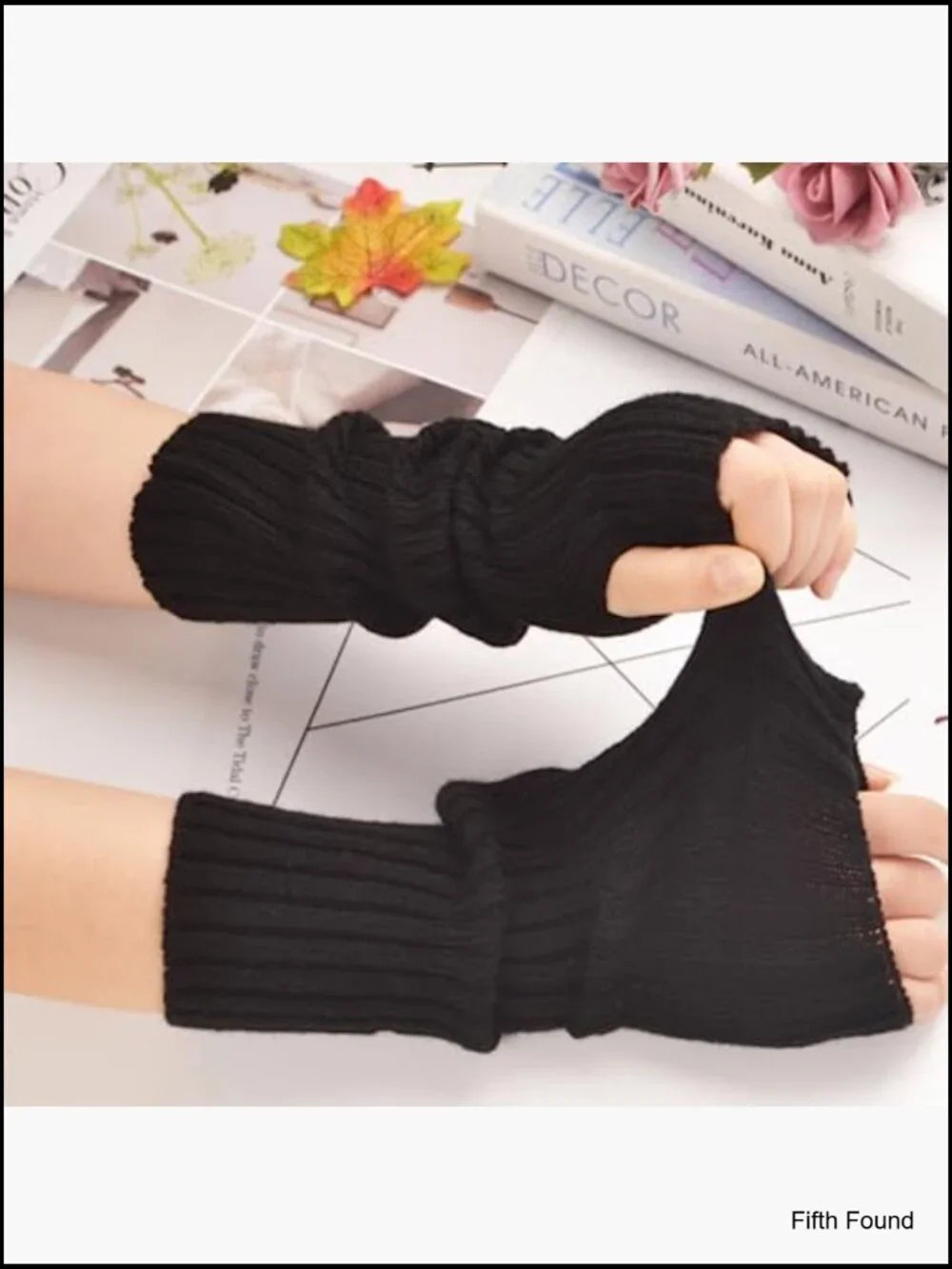 Fingerless Knit Arm Warmers Thumb Hole Cozy Stretchy Sleeves Women